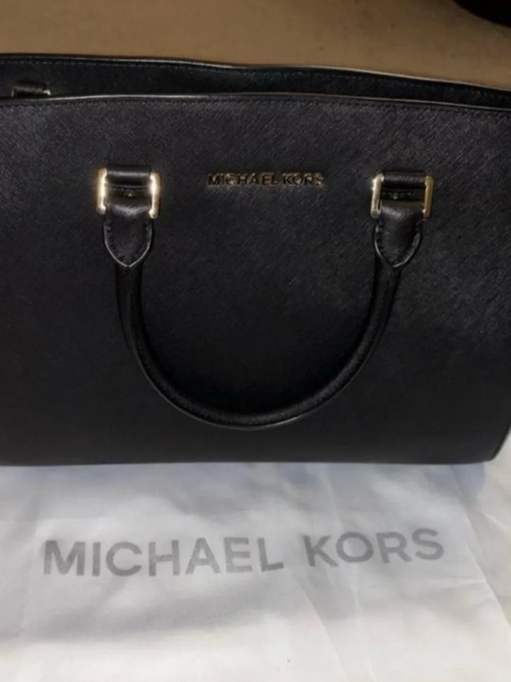 Michael Kors Black Saffiano Satchel with Gold Hardware